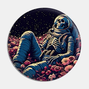 Skeleton astronaut chill in space floral garden Pin