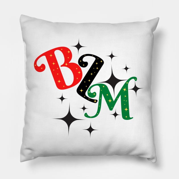 typography, outlined letters with bright star details, BLM movement Pillow by JENNEFTRUST