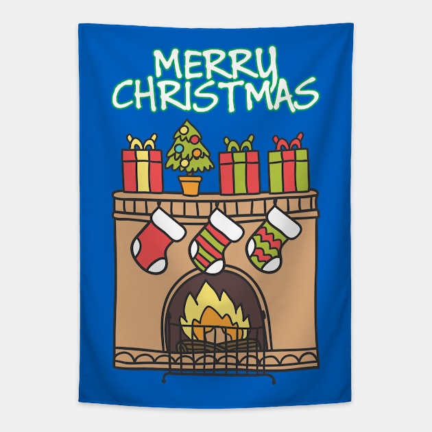 Christmas fire place - Happy Christmas and a happy new year! - Available in stickers, clothing, etc Tapestry by Crazy Collective