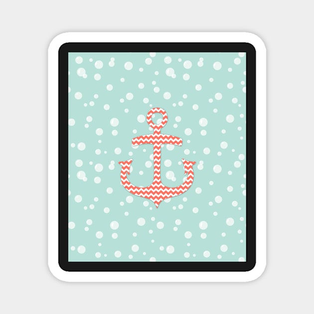 Chevron Anchor Coral Turquoise Blue Magnet by dreamingmind