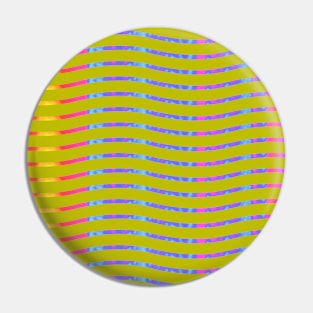 Wavy Lines Rainbow on Yellow Green Pin