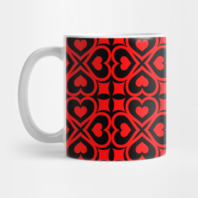Red Heart Pattern On Black Background Art Print Pattern Design - Valentine  Heart Love - Mug | TeePublic