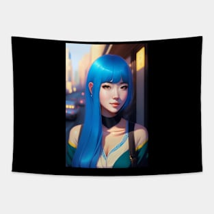 Cute Japanese girl anime,Vintage 90's anime style Tapestry