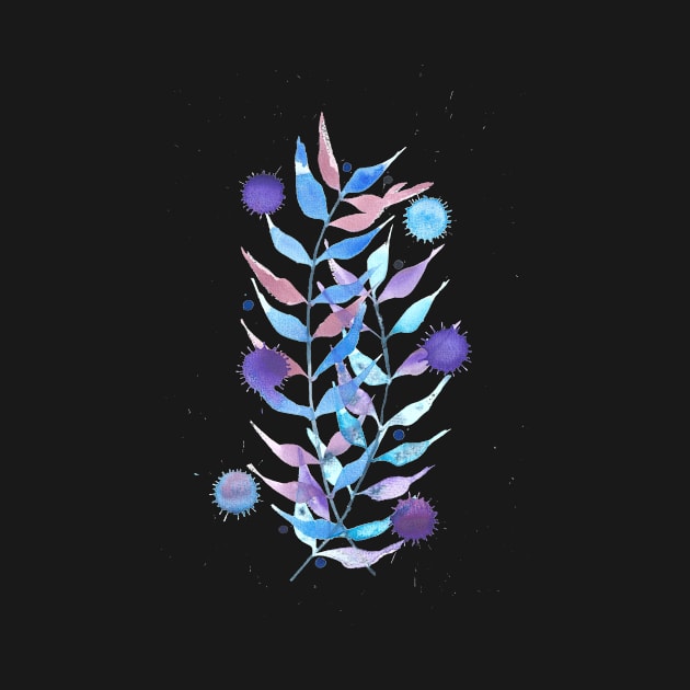 Minimal floral watercolor with blue and purple tones by cesartorresart