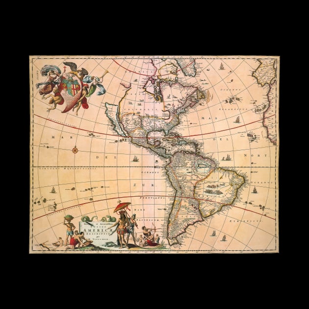 Antique Map of the Americas by Nicolaes Visscher, 1658 by MasterpieceCafe