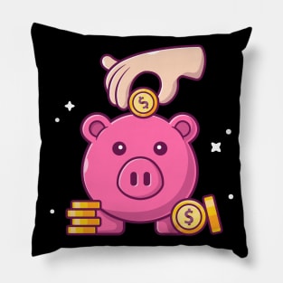 Piggy bank with golden coin cartoon Pillow