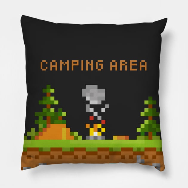 Pixel camping area with campfire Pillow by Wahyuwm48