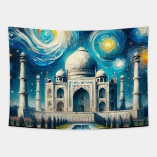 Taj Mahal India Starry Night - Beautiful Iconic Places Tapestry