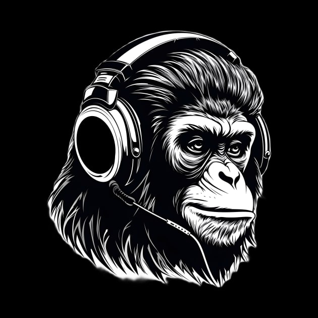 Black White Chimpanzee Headphones by UniqueMe