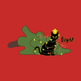 Black cat dropped Christmas tree T-Shirt