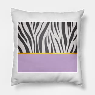 Black and white zebra print on purple, golden lining Pillow