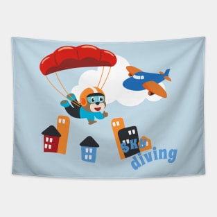 Vector illustration of a cute skydiver. Tapestry