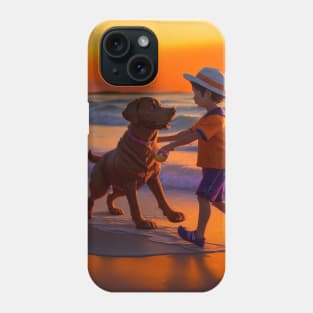 child playing with a dog on the beach. Phone Case