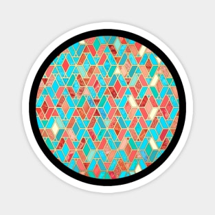 Melon and Aqua Geometric Tile Pattern Magnet