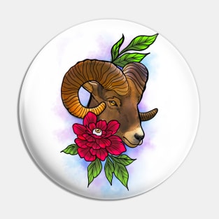 Goat and flowers Pin