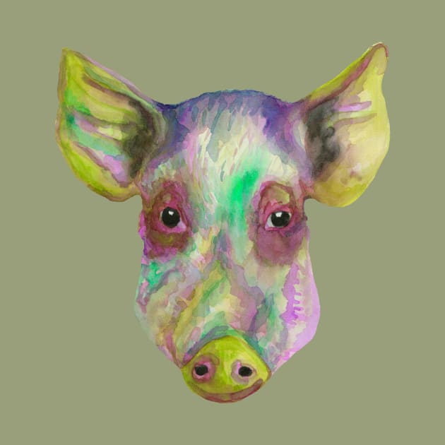 Colorful watercolor pig head by deadblackpony