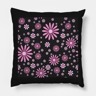 Flower Power Giant Daisies in Pink on Black Pillow