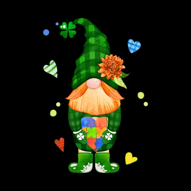 Gnome Hugging Heart Autism St Patrick's Day by NatalitaJK