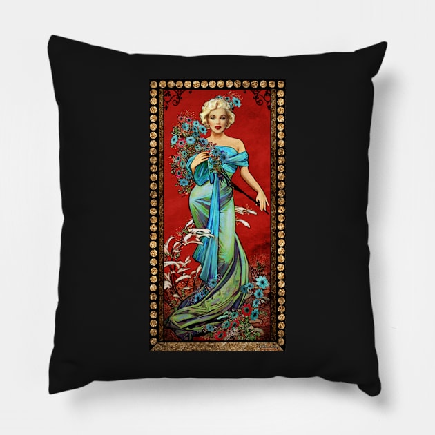 MM mucha red Pillow by Theo Danella