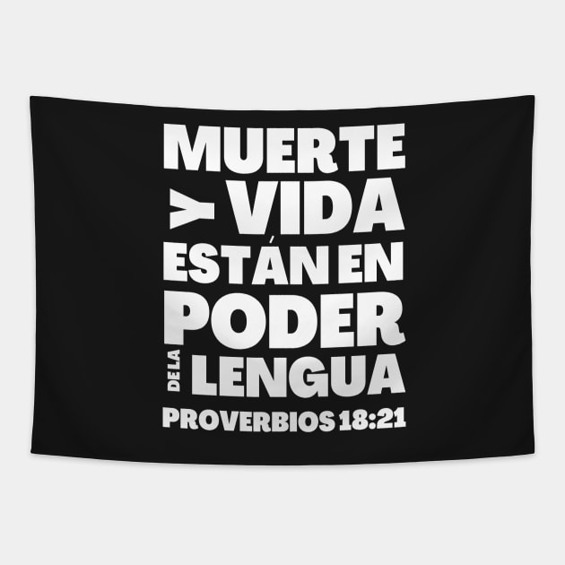 Proverbs 18-21 Power of The Tongue Spanish Tapestry by BubbleMench