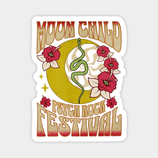 Hippie moon child retro psychedelic groovy vintage design Magnet by PoeticTheory