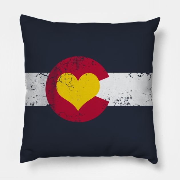 Colorado Flag Heart Sun Retro Fade Pillow by E