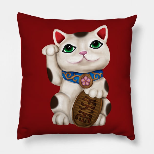 Cute Maneki-neko cat Pillow by Nartissima