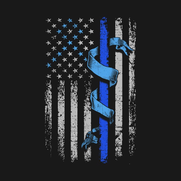 Flag American Police Officer Trisomy 18 Awareness Light Blue Ribbon Warrior by celsaclaudio506