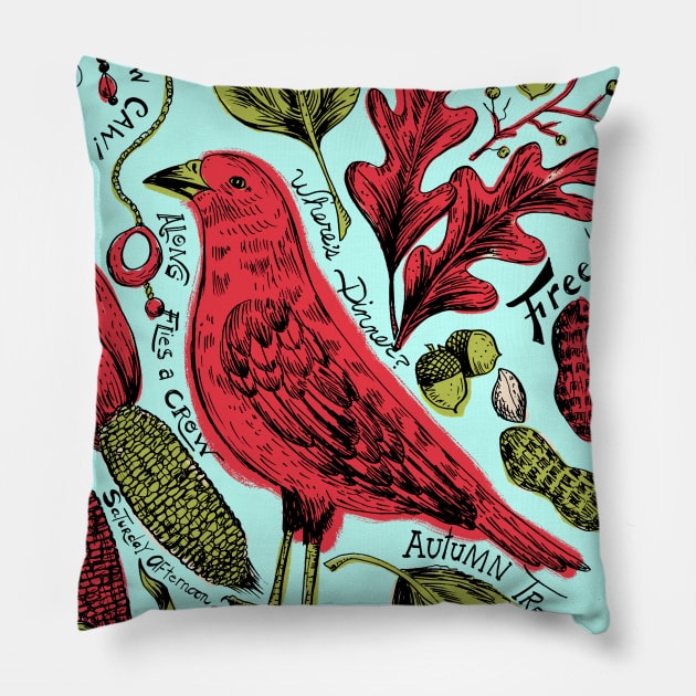 Red Crow Art Pillow by SWON Design