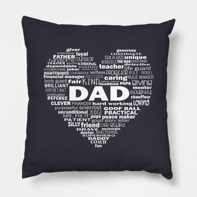 Dad Heart Word Cloud - White Pillow by Jitterfly