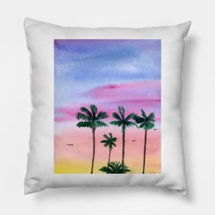 Colorful Sunset with Palm Trees Pillow