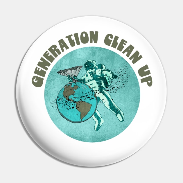 Generation Clean Up - Plastic Planet Astronaut Pin by Jitterfly