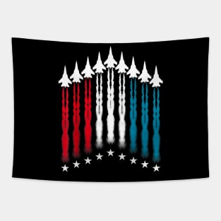 Patriotic Red White Blue USA Flag Fighter Jets 4th of July Tapestry