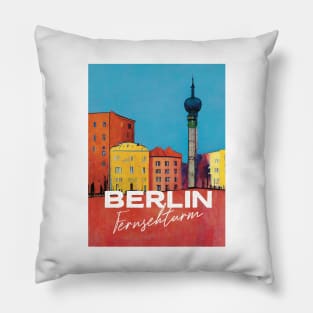 Fernsehturm Berlin TV Tower Street Travel Poster Retro Wall Art Illustration Pillow