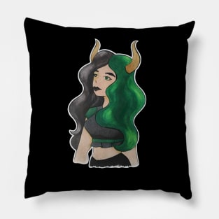 Green-Haired Demon Girl Pillow