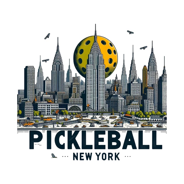 New York Pickleball Skyline with Ball Design by Battlefoxx Living Earth