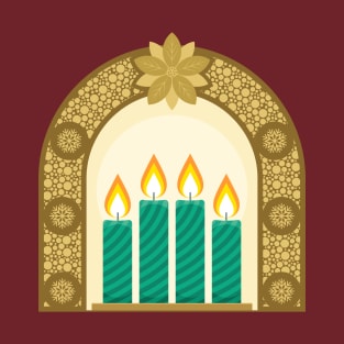 Four Advent candles lit in anticipation of the birth of Jesus Christ T-Shirt