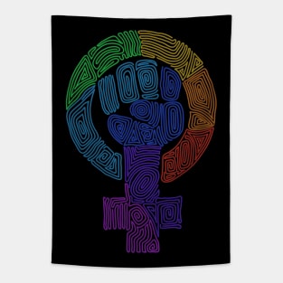 Rainbow Swirls Feminist Symbol Tapestry