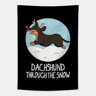 Dachshund Through The Snow Funny Christmas Pun Tapestry