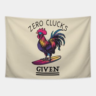 Surfing Rooster - No Clucks Given (with Black Lettering) Tapestry