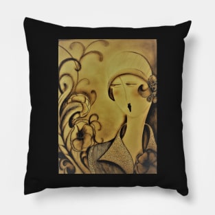 art deco sepia flapper girl lady art design by jackie smith for house of harlequin Pillow