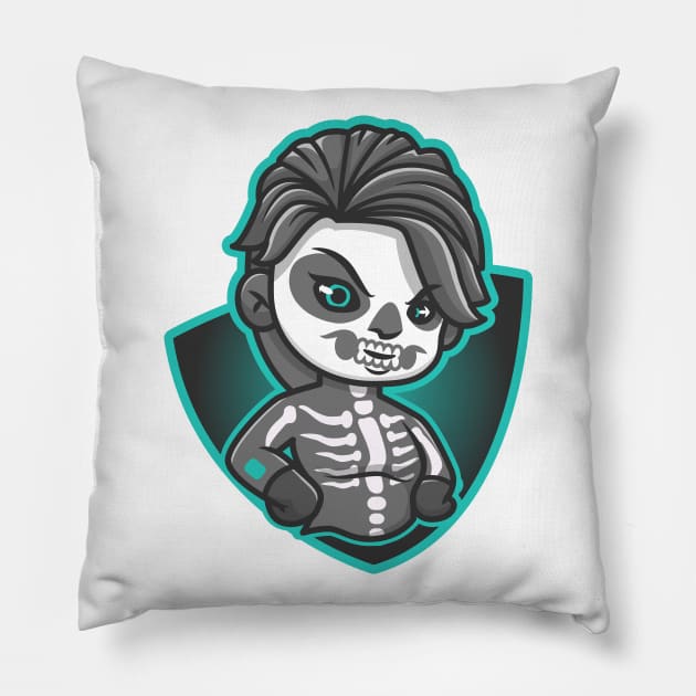 Cute Skull Kid Logo Cartoon Pillow by Catalyst Labs