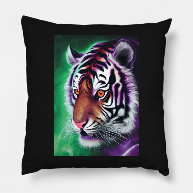 Psychedelic Tiger | Colorful Tiger Art | Astral Tiger Painting | Beautiful Multicolored Tiger Pillow by GloomCraft