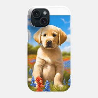 Labrador Retriever Puppy in Texas Wildflower Field Phone Case