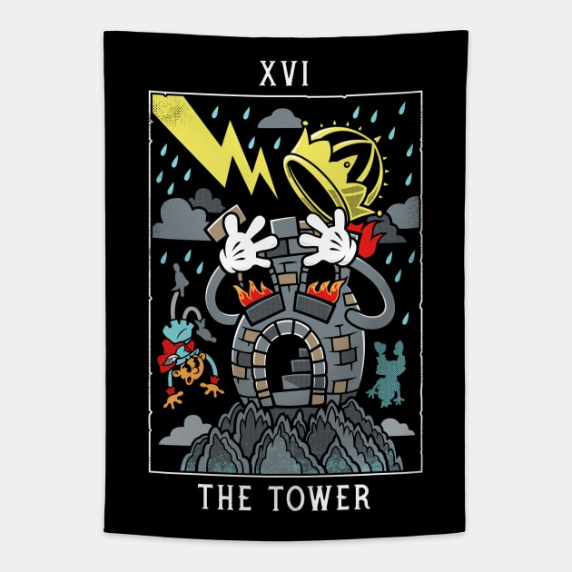 The Tower - Mystical Medleys - Vintage Rubber Hose Cartoon Tarot Tapestry by Mystical Medleys