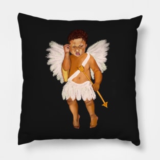 Cupid often wondered whether.... baby angel holding an arrow - In a contemplative pose with curly Afro Hair and gold arrow Pillow