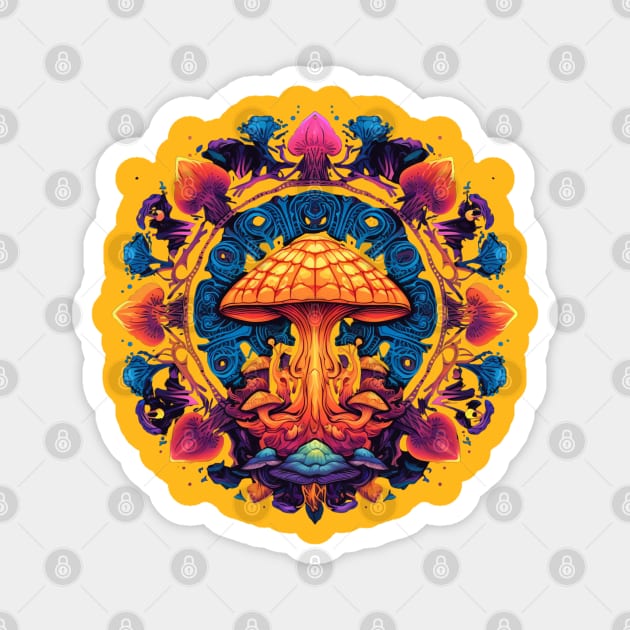 Psychedelic Mushroom Mandala Magnet by FrogandFog