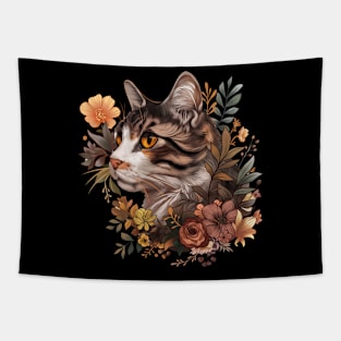 Cat with Flowers Design Tapestry