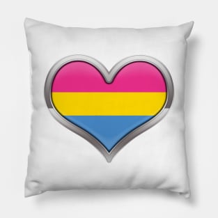 Large Pansexual Pride Flag Colored Heart with Chrome Frame Pillow