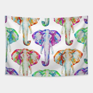 Pattern of oil elephants portrait painting in multicolored tones. Tapestry